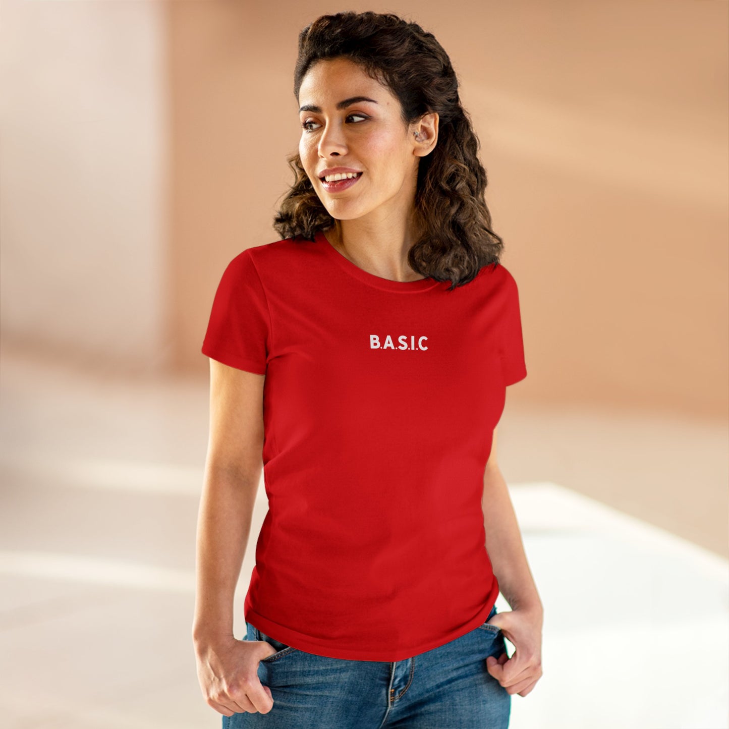 Women's B.A.S.I.C "Small Sized Logo" White Font Tee Shirt