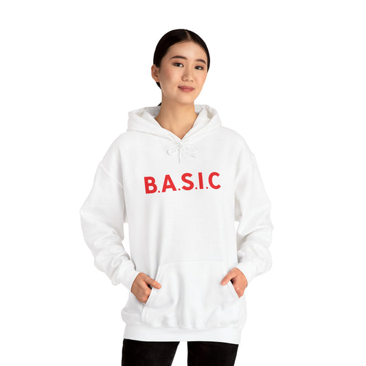 Unisex B.A.S.I.C "Medium Sized Logo" Red Font Pullover Hoodie