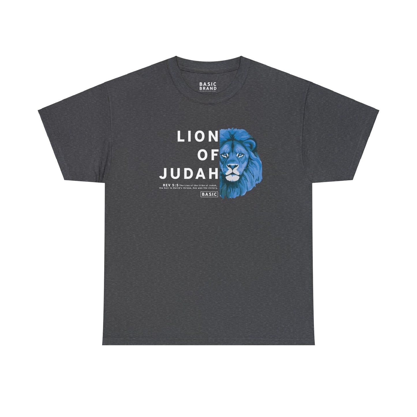 Unisex B.A.S.I.C "Lion of Judah" White Text Tee Shirt