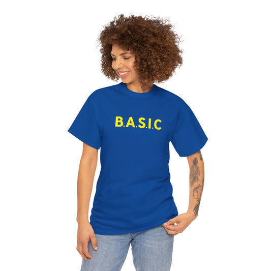 Unisex B.A.S.I.C "Medium Sized Logo" Yellow Font Tee Shirt