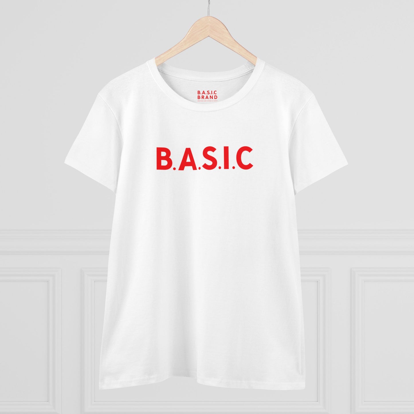 Women's B.A.S.I.C "Medium Sized Logo" Red Font Tee Shirt