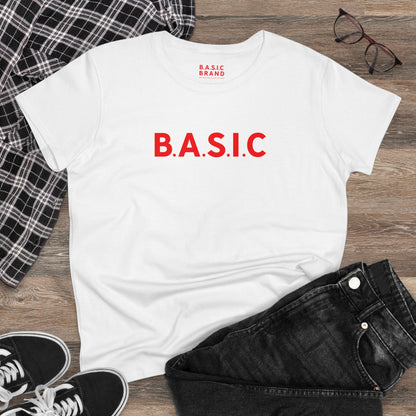 Women's B.A.S.I.C "Medium Sized Logo" Red Font Tee Shirt