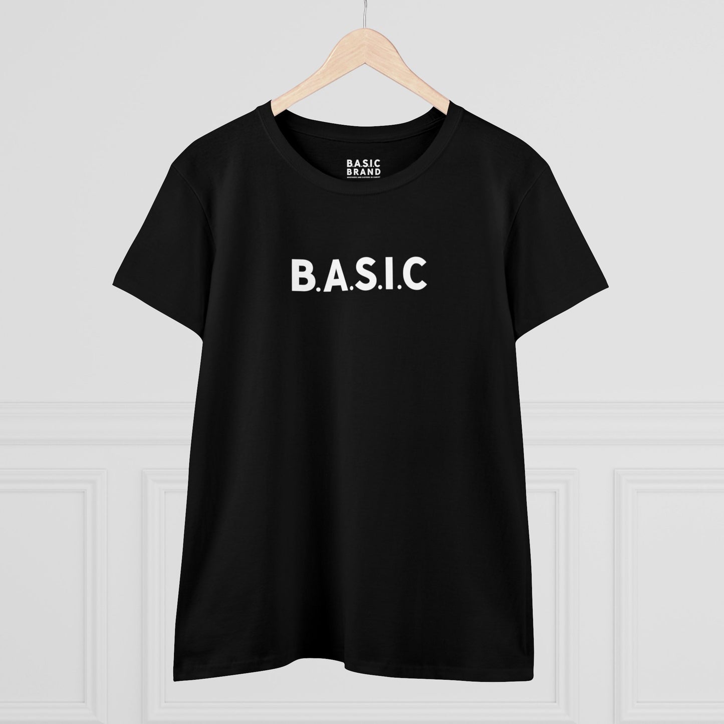 Women's B.A.S.I.C "Medium Sized Logo" White Font Tee Shirt